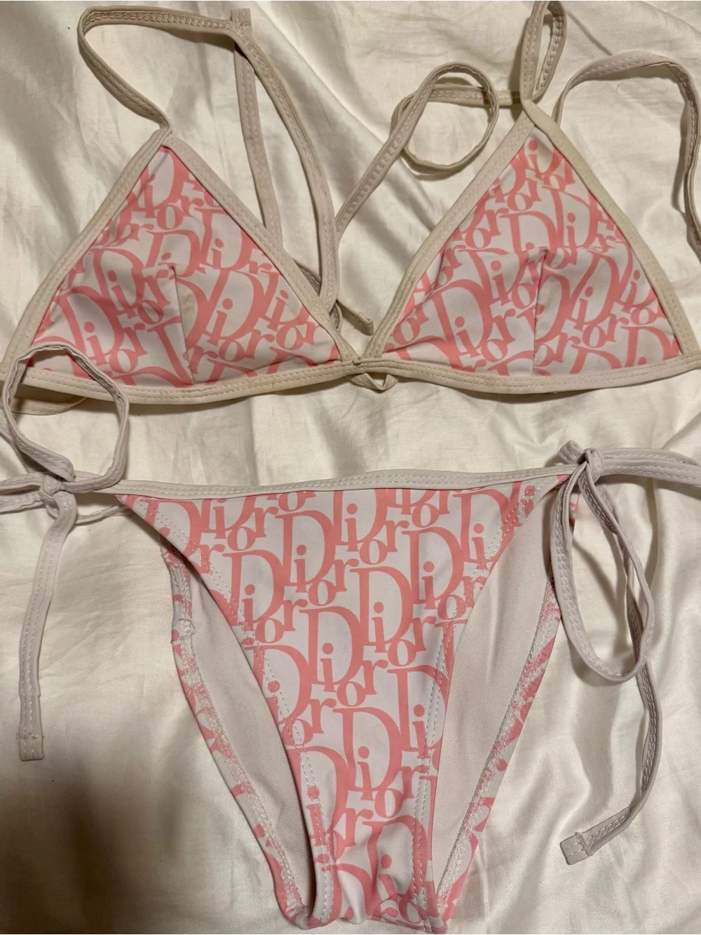 Christian Dior Diorissimo Pink Logo Triangle Bikini Set